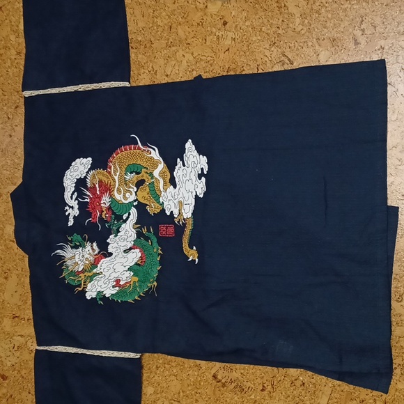 Men's Two Piece Navy Jinbei With Dragon Graphic Front & Back, NWT - Picture 7 of 13